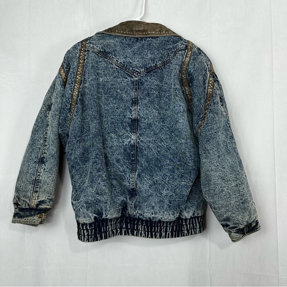 Andy Johns Denim Paisley Jacket Polyfill Leather Vintage Oversized Blue Baggy - Picture 11 of 12